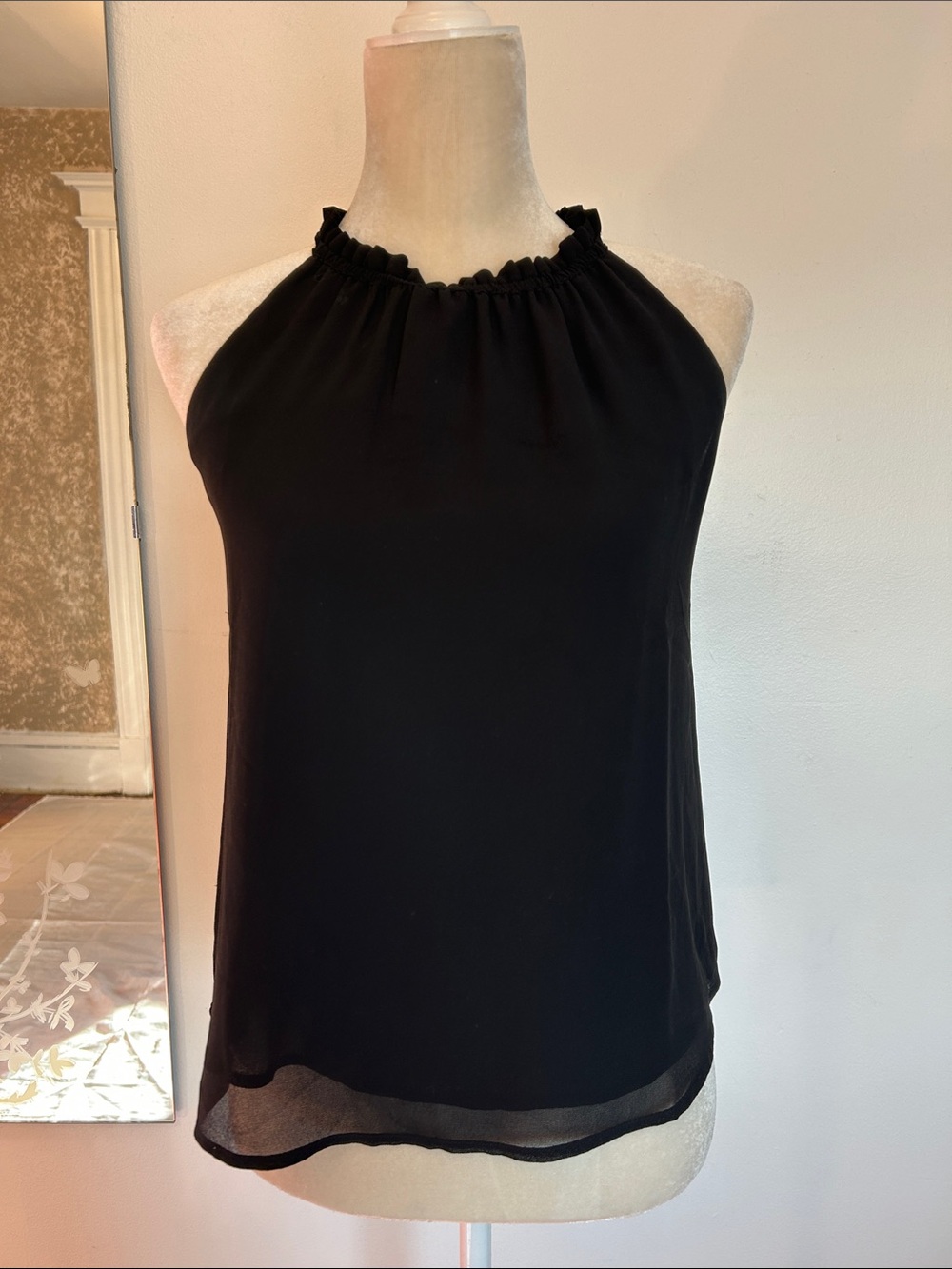 Black Halter Ruffle-Trim Camisole